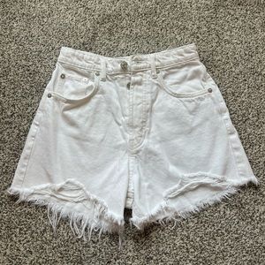 High Rise White Denim Shorts
